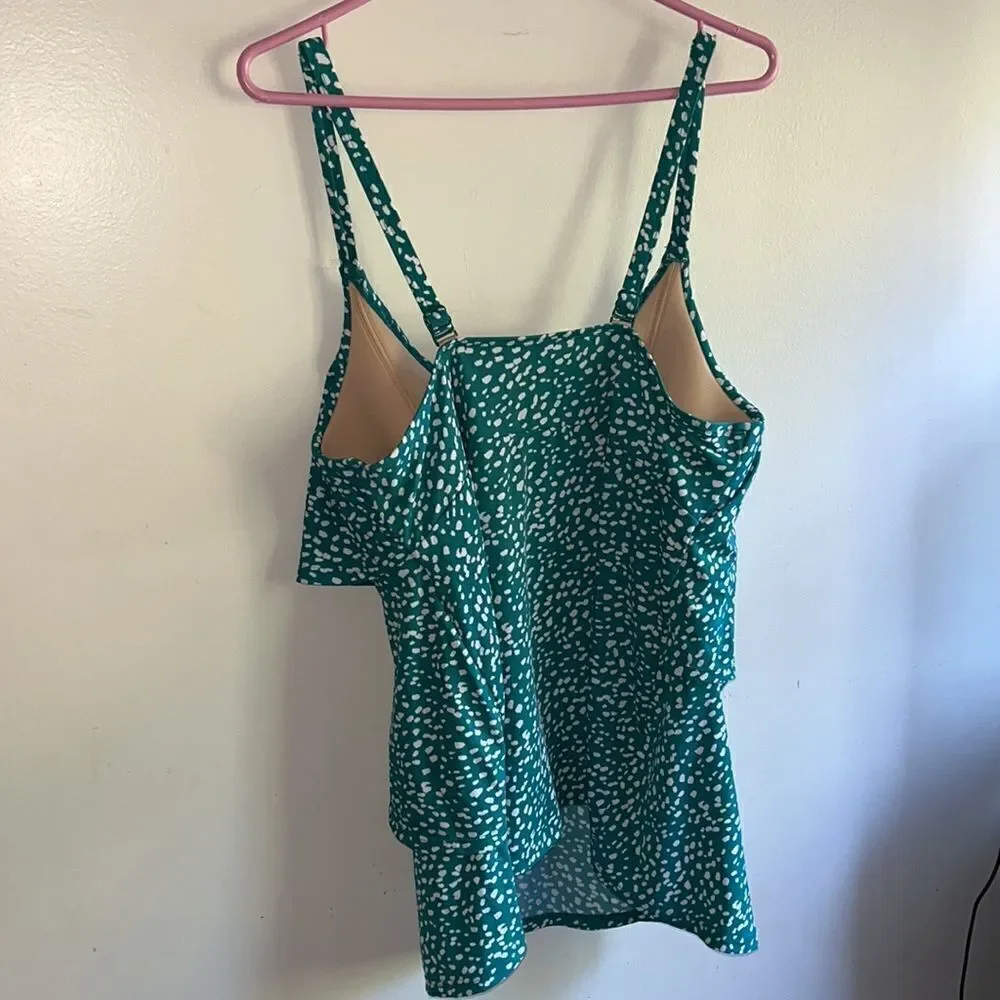 EUC SWIM BY CACIQUE SIZE 16 FLOUNCE TIERED RUFFLED ANIMAL DOT TANKINI